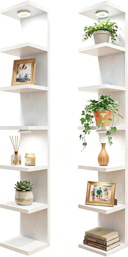 Fixwal Wall Decor 7 Tier Wall Shelf Unit Floating Shelves with LED Lights Lack Shelf for Home Organizer Display White