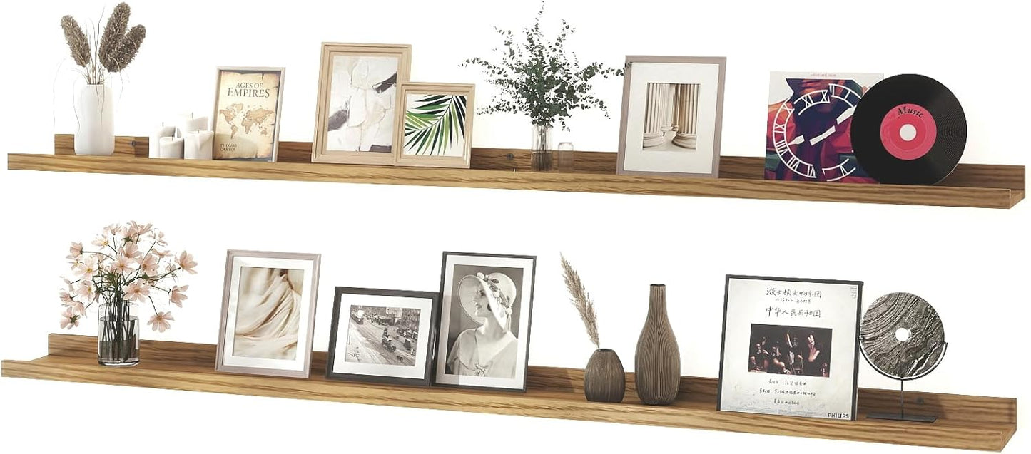 White Floating Shelves for Wall Decor, Wall Mounted Wood Storage Shelf for Bedroom, Living Room, Bathroom, Kitchen, Nursery, Display Picture Ledge Shelf with Lip Set of 2-14 Inches, White