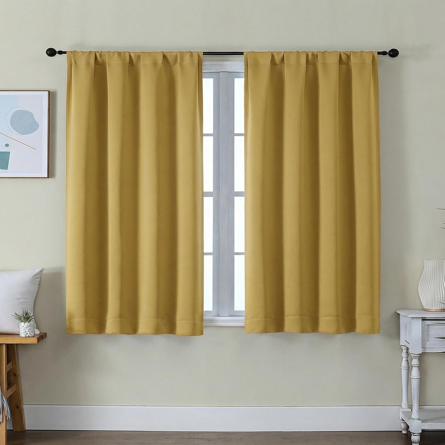 Simplebrand Ava Sage Green Blackout Curtains for Bedroom 63 Inch Length 2 Panels Set, Solid Thermal Insulated Energy Saving Rod Pocket Window Treatment Curtains Blackout Drapes, W40 x L63 Inch, Sage - Colors C