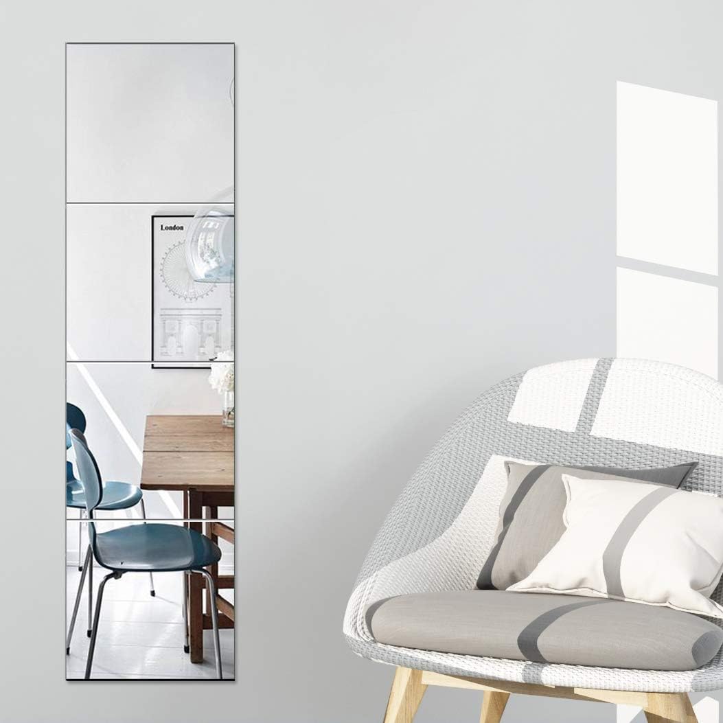 Ruomeng Home Gym Mirrors 12 Inch x 12Pcs Wall Mounted Mirror Glass Frameless Full Length Mirror Tiles for Home Gym, Bedroom, Door & Bathroom
