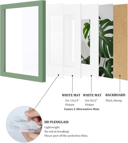 Egofine 12x16 Picture Frame Black, Covered by Plexiglass Made of Solid Wood, Display Pictures 9x12 and 11x14 with Mat or 12x16 Without Mat, for Wall Mounting Photo Frame - Colors A