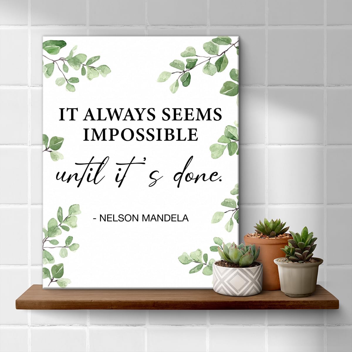 Inspirational Farmhouse Canvas Print Wall Art Decor One Small Positive Thought in the Morning Can Change Your Whole Day Sign Painting Plaque Rustic Home Decoration (8 X 8 Inches, Framed)
