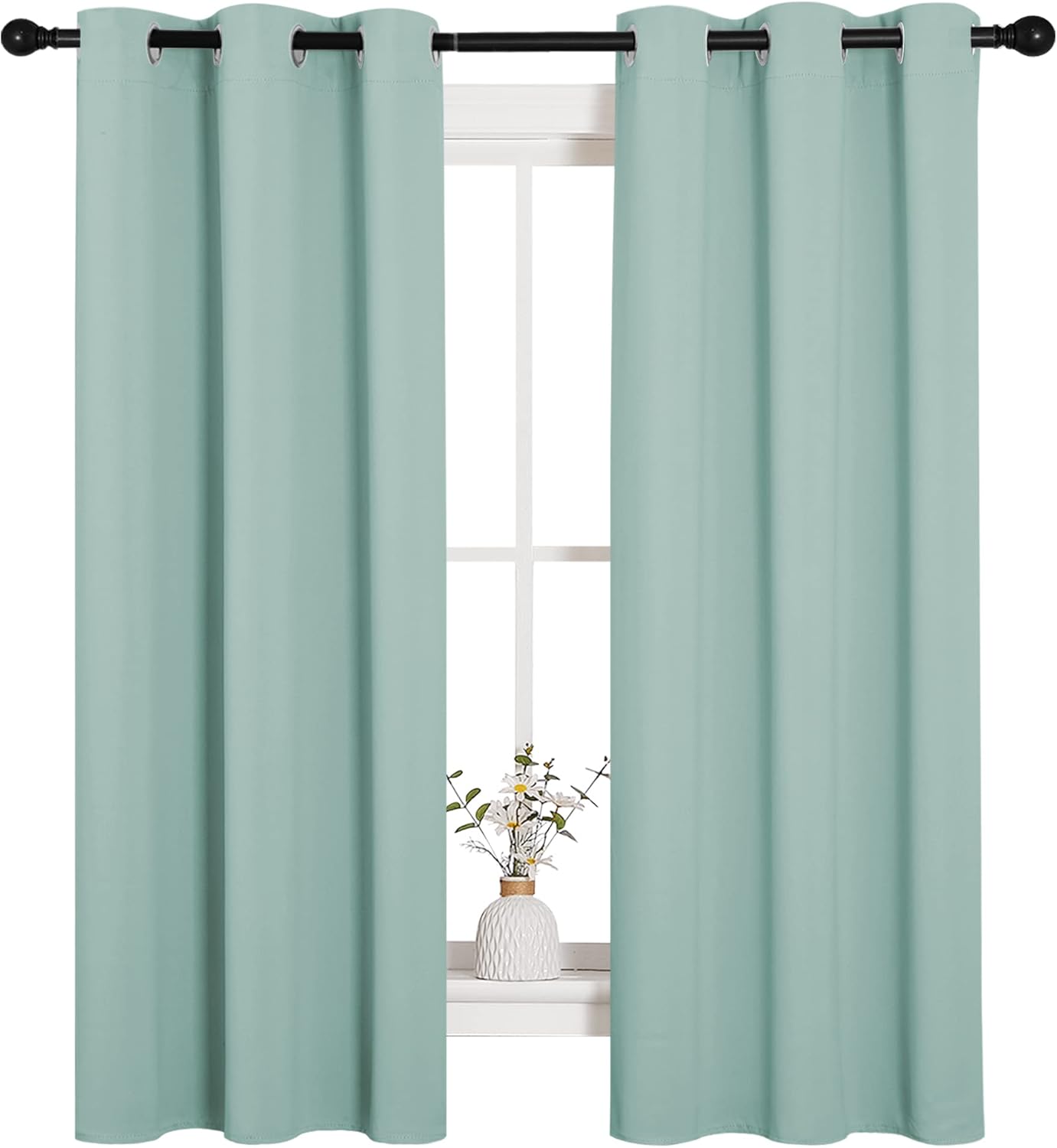 NICETOWN Halloween Pitch Black Solid Thermal Insulated Grommet Blackout Curtains/Drapes for Bedroom Window (2 Panels, 42 inches Wide by 63 inches Long, Black) - Colors A