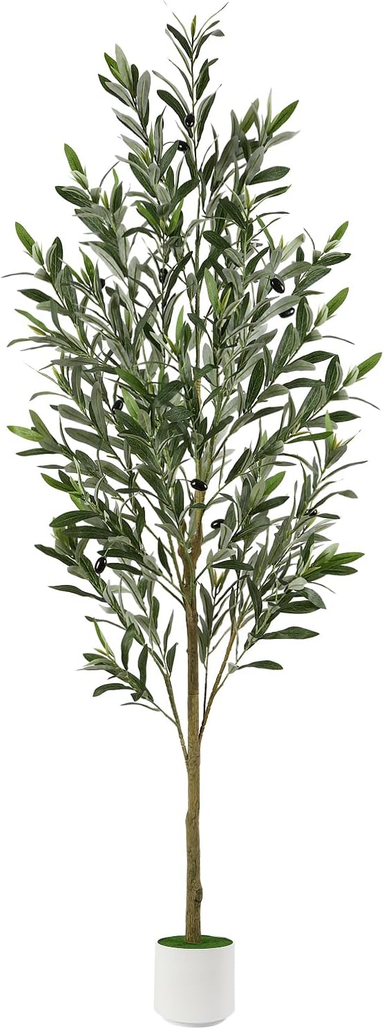 Alupssuc 6FT Artificial Olive Trees, Faux Silk Plant with Lively Artificial Trunk and Lifelike Fruits, Indoor Fake Potted Tree with White Planter for Modern Home Office Living Room Decor