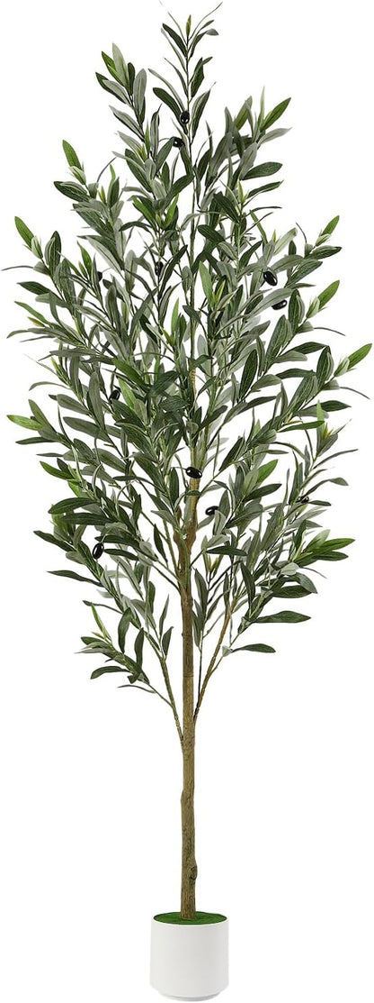 Alupssuc 6FT Artificial Olive Trees, Faux Silk Plant with Lively Artificial Trunk and Lifelike Fruits, Indoor Fake Potted Tree with White Planter for Modern Home Office Living Room Decor