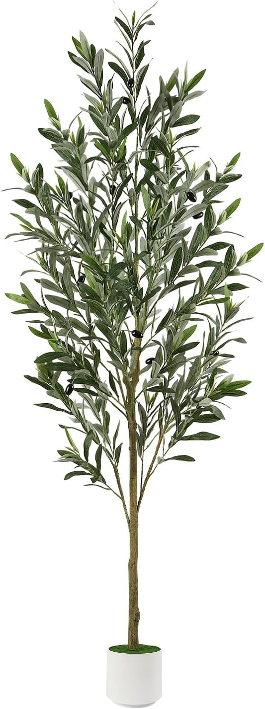 Alupssuc 6FT Artificial Olive Trees, Faux Silk Plant with Lively Artificial Trunk and Lifelike Fruits, Indoor Fake Potted Tree with White Planter for Modern Home Office Living Room Decor