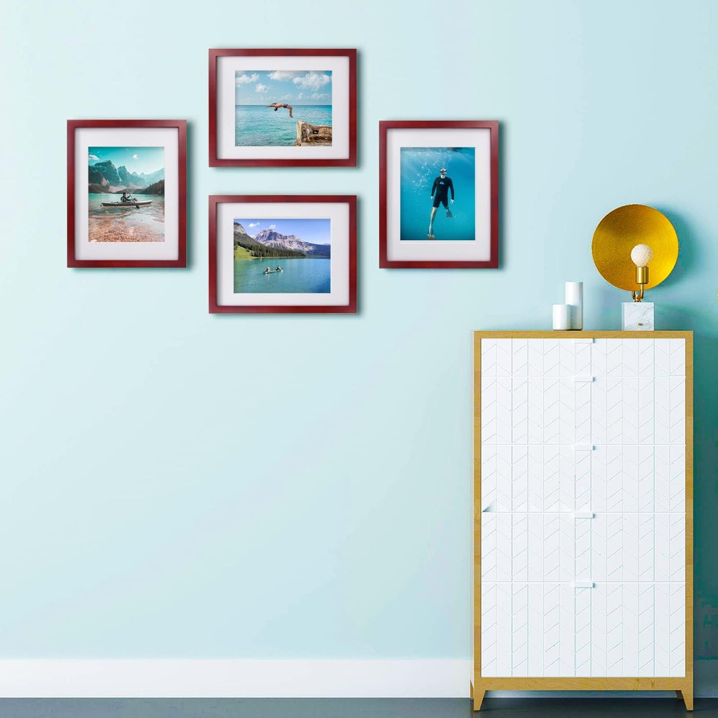 Egofine 12x16 Picture Frame Black, Covered by Plexiglass Made of Solid Wood, Display Pictures 9x12 and 11x14 with Mat or 12x16 Without Mat, for Wall Mounting Photo Frame - Colors A