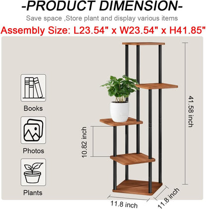 AZERPIAN Plant Stand 5 Tier Indoor Metal Flower Shelf for Multiple Plants Corner Tall Flower Holders for Patio Garden Living Room Balcony Bedroom, Black (5 Tier-Black)
