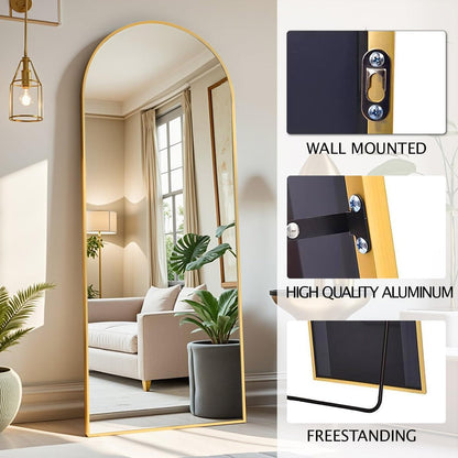 Dewfig Arched Full Length Mirror, 76"x34" Large Floor Mirror, Full Body Mirrors for Leaning or Hanging, Standing Mirrors for Bedroom, Living Room,Dressing Room, Aluminum Alloy Frame, Black