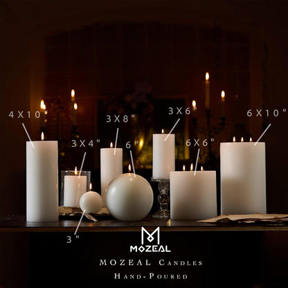 MOZEAL 3" x 4" Hand-Poured Unscented Candle,Dripless Pillar Candle Set of 3,Long Clean Burning,Approx 72 Hours Burn Time,Rustic Country Style,Wedding,Dinner,Christmas and Home Decor,White