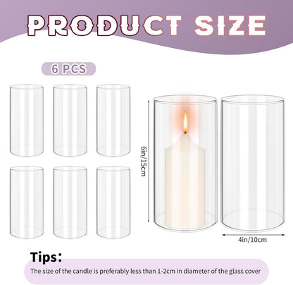 24 PCS Hurricane Candle Holder, 2.5" W x 14" H Open Ended Glass Candle Cylinder Sleeve, Clear Glass Cylinder Candle Holder, Open Flame Candle Chimney Tube Cover, Bottomless Cylindrical Glass