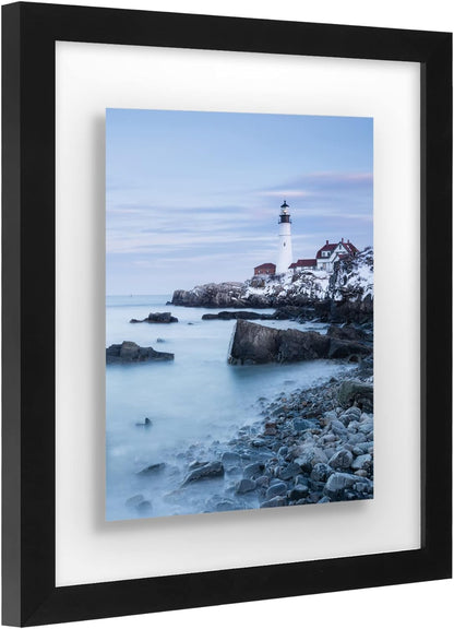 Americanflat 8x10 Floating Picture Frame with Polished Crystal-Clear Glass - Use as 5x7 Picture Frame or Display 4x6 Photo - Signature Float Collection - Photo Frames for Tabletop or Wall - Black
