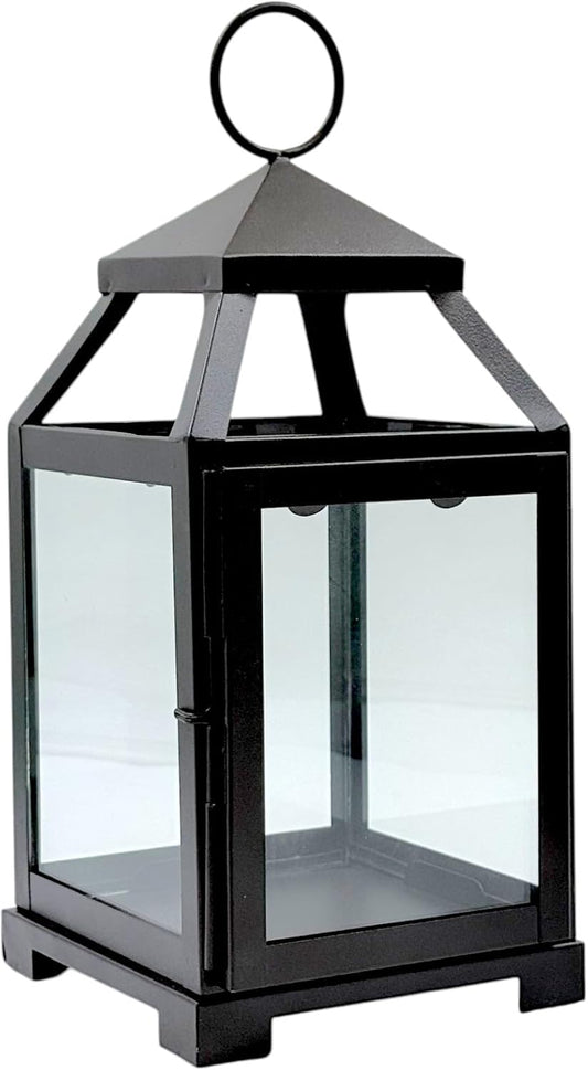 Hosley 14 Inch High Large Clear Glass Iron Classic Style Lantern Elegant Candle Holder for Home Decor Vintage-Inspired Centerpiece with Stylish Iron Frame Indoor/Outdoor Lighting Accent Timeless