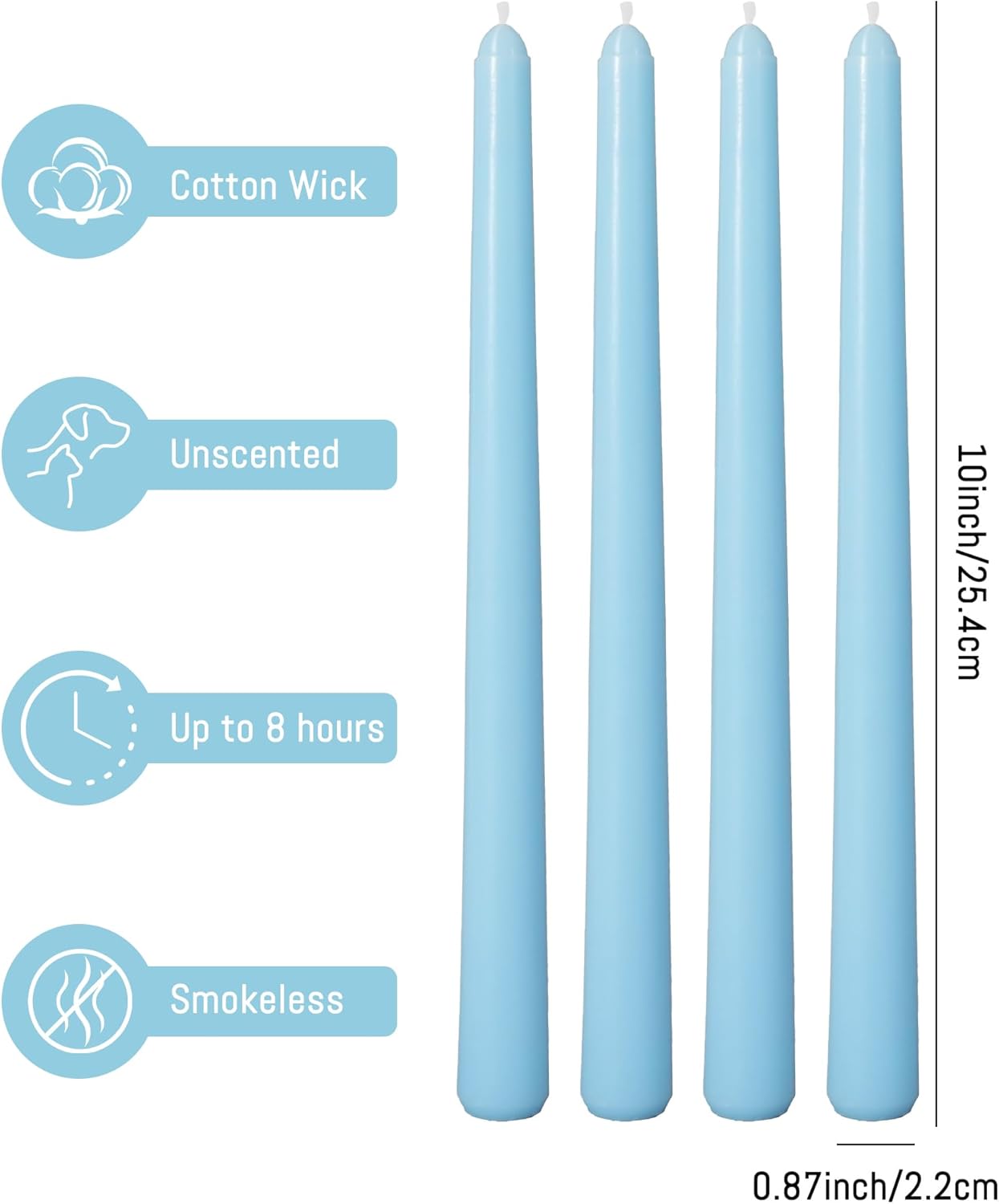 Viyffo Taper Candles, 10 Inch, 4 Pack, Olive Glow – Unscented, Dripless & Smokeless Design, Up to 8 Hour Burn – Long Tall Taper Candlesticks for Wedding, Dinner & Home Decor
