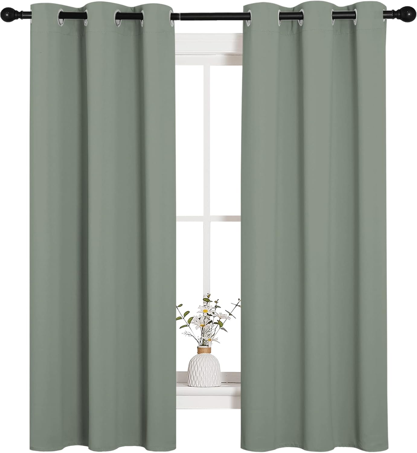 NICETOWN Halloween Pitch Black Solid Thermal Insulated Grommet Blackout Curtains/Drapes for Bedroom Window (2 Panels, 42 inches Wide by 63 inches Long, Black) - Colors B