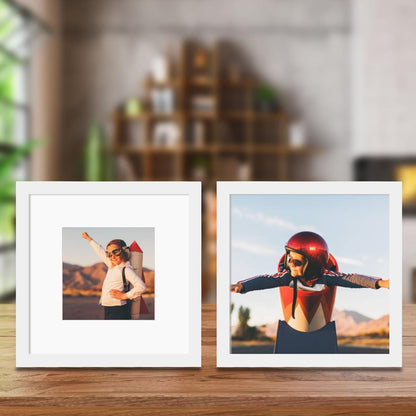 12x12 Picture Frame Set of 9, Display Pictures 8x8 with Mat or 12x12 without Mat, Multi Collage Gallery Square Photo Frames for Wall or Tabletop, Black