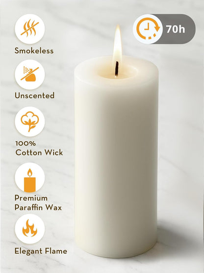 Ashlux 3x4 Inch White Pillar Candles, Set of 3 Wax, 56 Hours Long Burning, Unscented and Dripless Pillar Candles Bulk for Christmas Lights, Wedding, Parties, Spas, Home Decorative