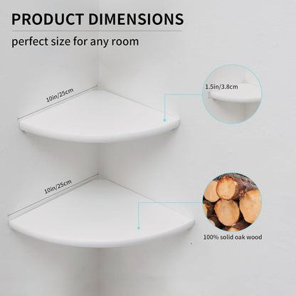 Corner Shelves, Floating Corner Shelf, Set of 2 7inch Solid Oak Wood Wall Shelves, Round End Wall Mount with Wire Hole Shelving for Small Plant for Bedroom Kitchen, Living Room