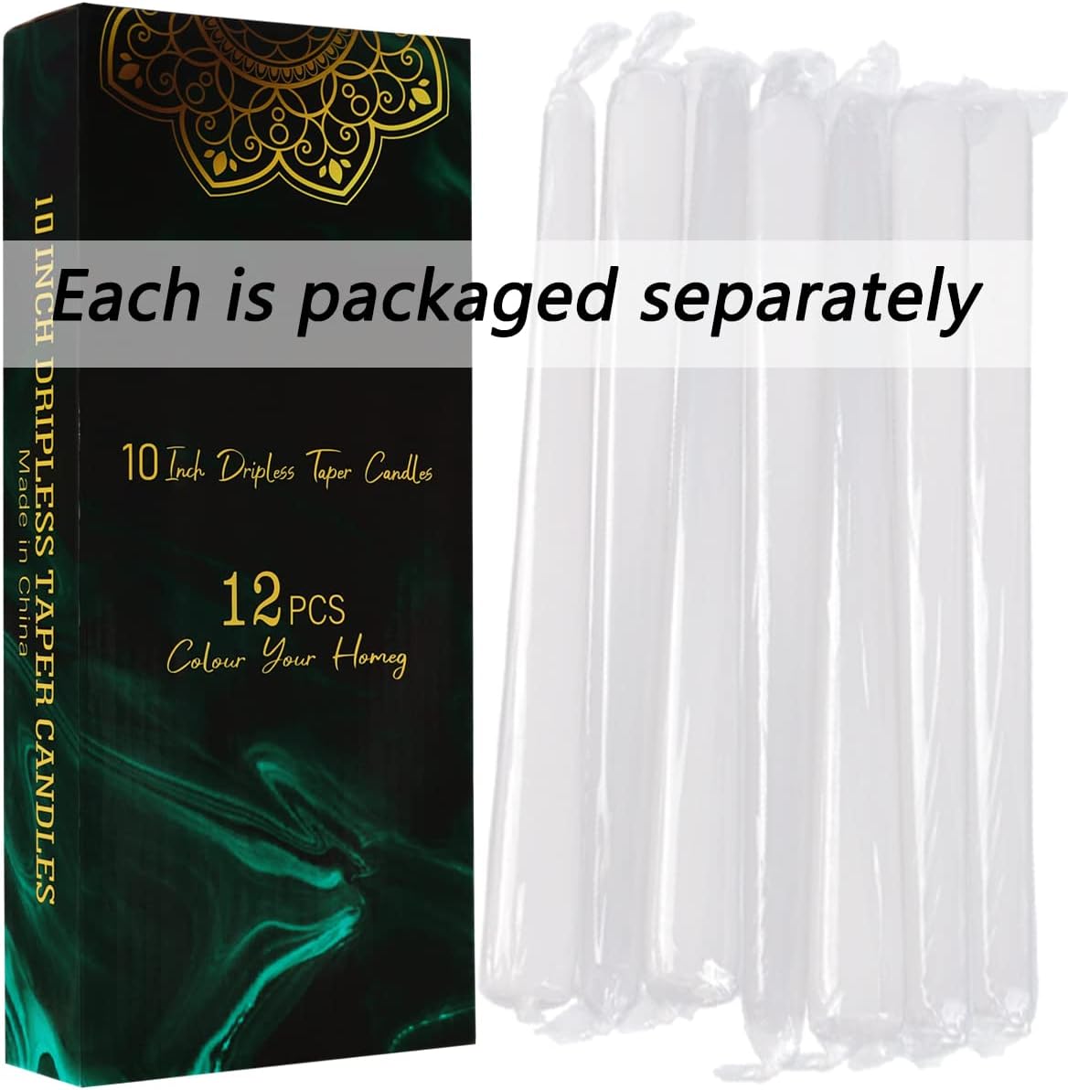 30-Pack 10-Color Taper Candles - 10 Inch Dripless & 10-Hour Burn｜Wedding/Birthday/Home Decor with Premium Wax