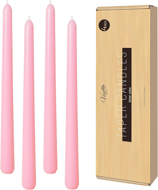 Viyffo Taper Candles, 10 Inch, 4 Pack, Olive Glow – Unscented, Dripless & Smokeless Design, Up to 8 Hour Burn – Long Tall Taper Candlesticks for Wedding, Dinner & Home Decor
