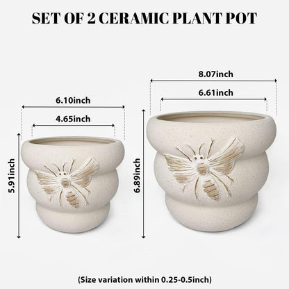 YBX 8 Inch + 6 Inch Ceramic Plant Pots, Succulent Flower Pots with Drainage Holes, Terracotta Planters for Indoor Plants, White&Terracotta (Garden)