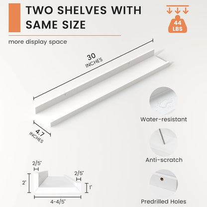 FLYJOE Picture Ledge Shelf, Floating Shelves Set of 2, 48 Inches Long Large Nursery Book Shelves for Toys Storage, Kids Bookshelf Wall Mounted for Living Room Bedroom Decor Books Photo Frames, Walnut