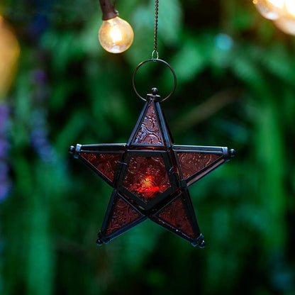 Star Hanging Decor Decorative Lantern Candle Holder Morrocan Decorations for Home Outdoor Wedding Centerpieces Party Farmhouse - Green