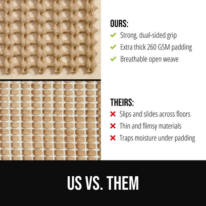 GORILLA GRIP® Strong Rug Pad Gripper, Grips Help Keep Area Rugs Safe in Place, Slip and Skid Resistant Pads for Tile and Hardwood Floors, Under Carpet Mat Cushion Floor Protection, 2x3 FT