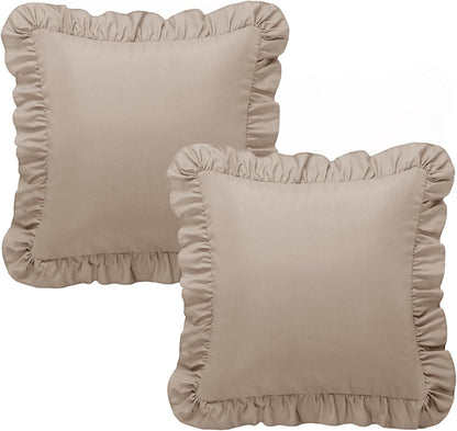 KKJIAF Ruffle Pillow Cases 26x26 Inches, White Square Ruffled Pillow Covers Set of 2, Microfiber Wrinkle Resistant Pillow Shams with Envelope Closure for Sofa Bed Living Room