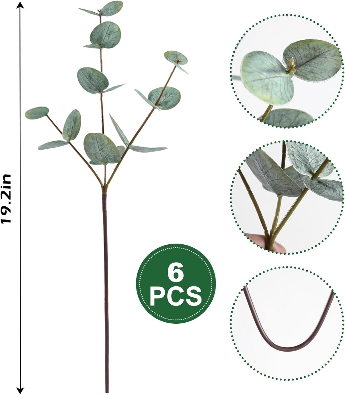 6pcs Real Touch Artificial Faux Eucalyptus Stems Dual-Sided Lifelike Leaves Fake Eucalyptus Greenery Plants for Wedding Flower Arrangement Centerpiece Bouquet Home Office Decor(Gray Green)
