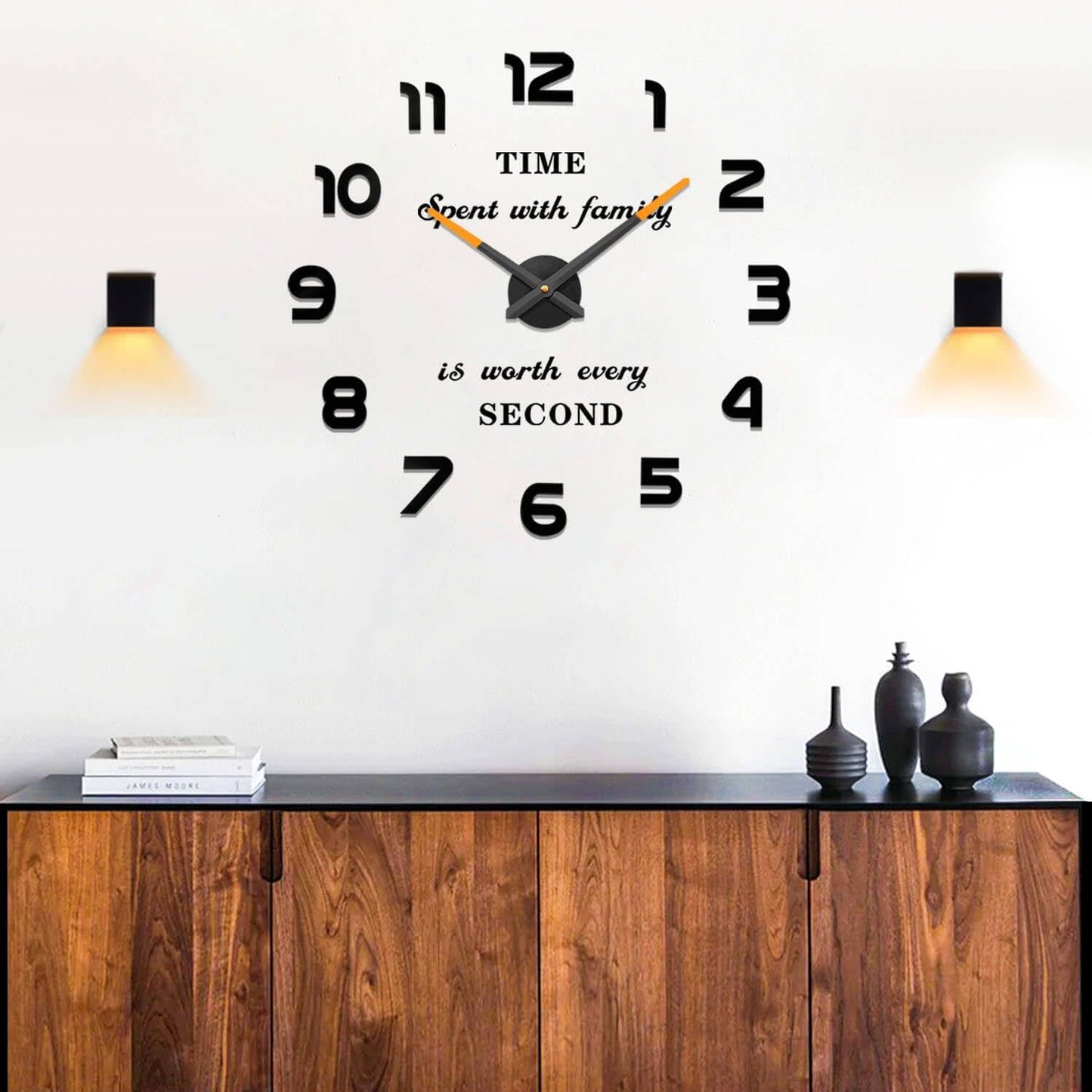 VANGOLD Large Wall Clocks for Living Room Decor, Decorative Wall Clocks Battery Operated (Black Wall Decor)