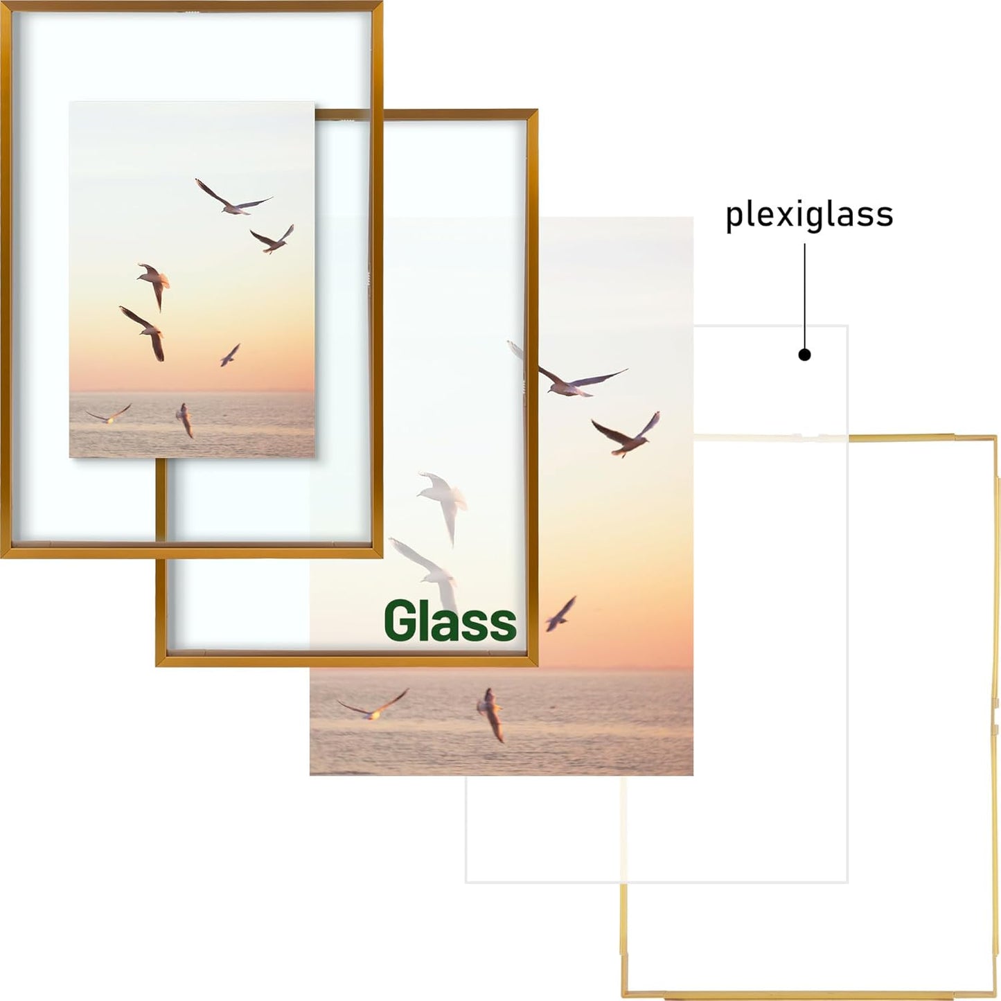 Frametory, Floating Picture Frame 12x16 - Black Aluminum Metal Photo Frame - Real Glass of Front - for Wall Mount Display