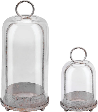 5" & 4" Wide Versatile Metal Candle Holder with Handmade Sturdy Glass Dome in Brass for Pillar Candle & Plants, 5.1" xH11.8 4" xH7.5, Industrial, Farmhouse, Shabby Chic. (2, Brass, Large & Small)