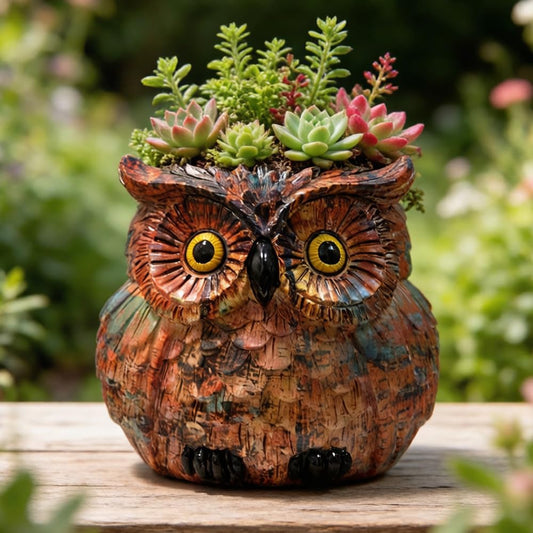 Owl Planter, Owl Succulent Pots, Funny Plant Pots Indoor/Outdoor, Decorative Garden Flower Pot, Cute Small Planters for office Home Decor, Unique Statue Figurine Gifts for Women Mother Teacher Red