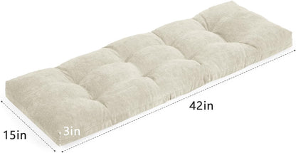 baibu 36 Inch Memory Foam Bench Cushion, Dual-Layer Patent Design Non-Slip Indoor Bench Cushion with Ties, 36x15x3Inch, Beige