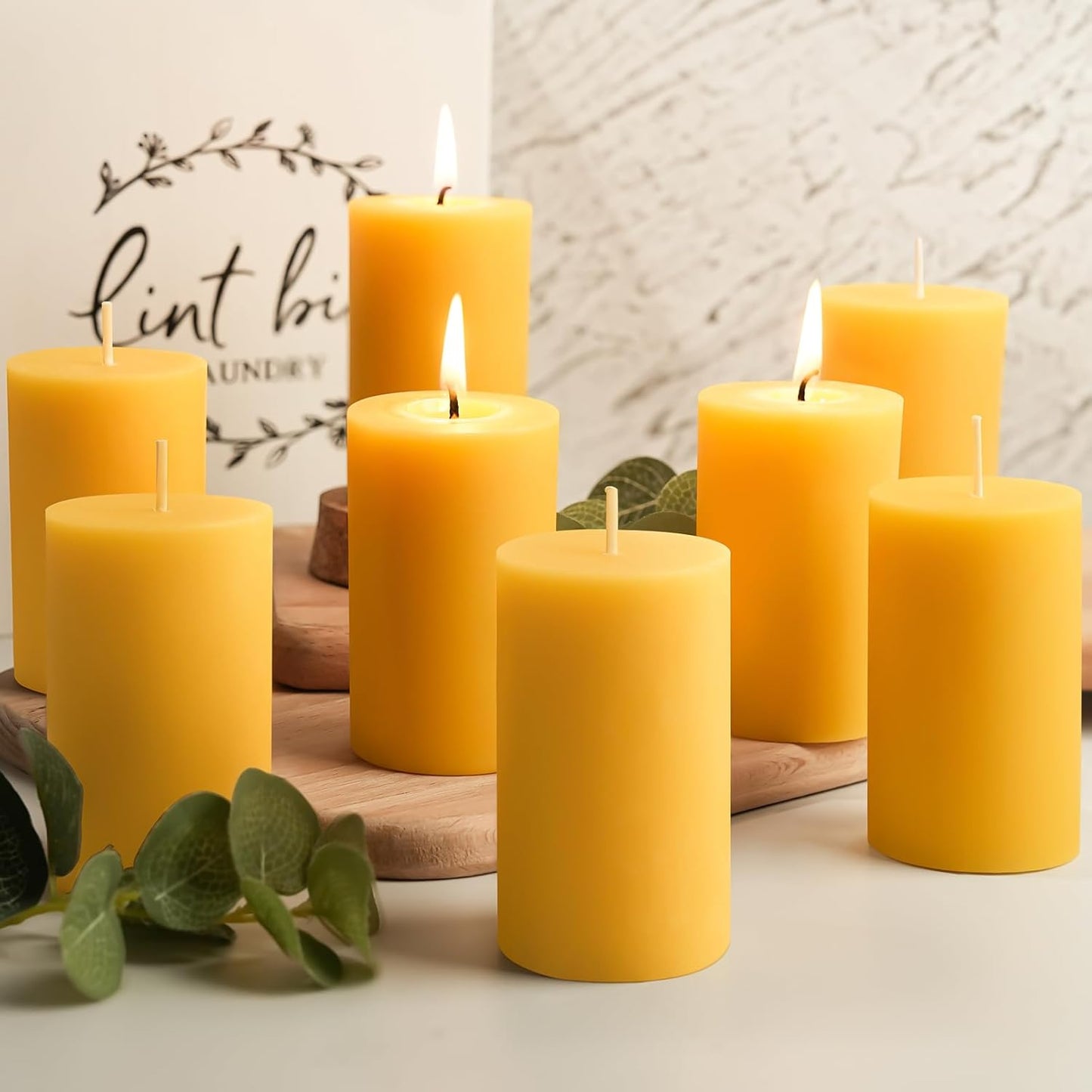 2x5 Inch Beeswax Candles, 4 Packs, 100% Natural Beeswax Pillar Candles, 52 Hours Burn Time, Pure Emergency Candle Long Burning for Home Decor, Gift Sending, Smokeless & Dripless