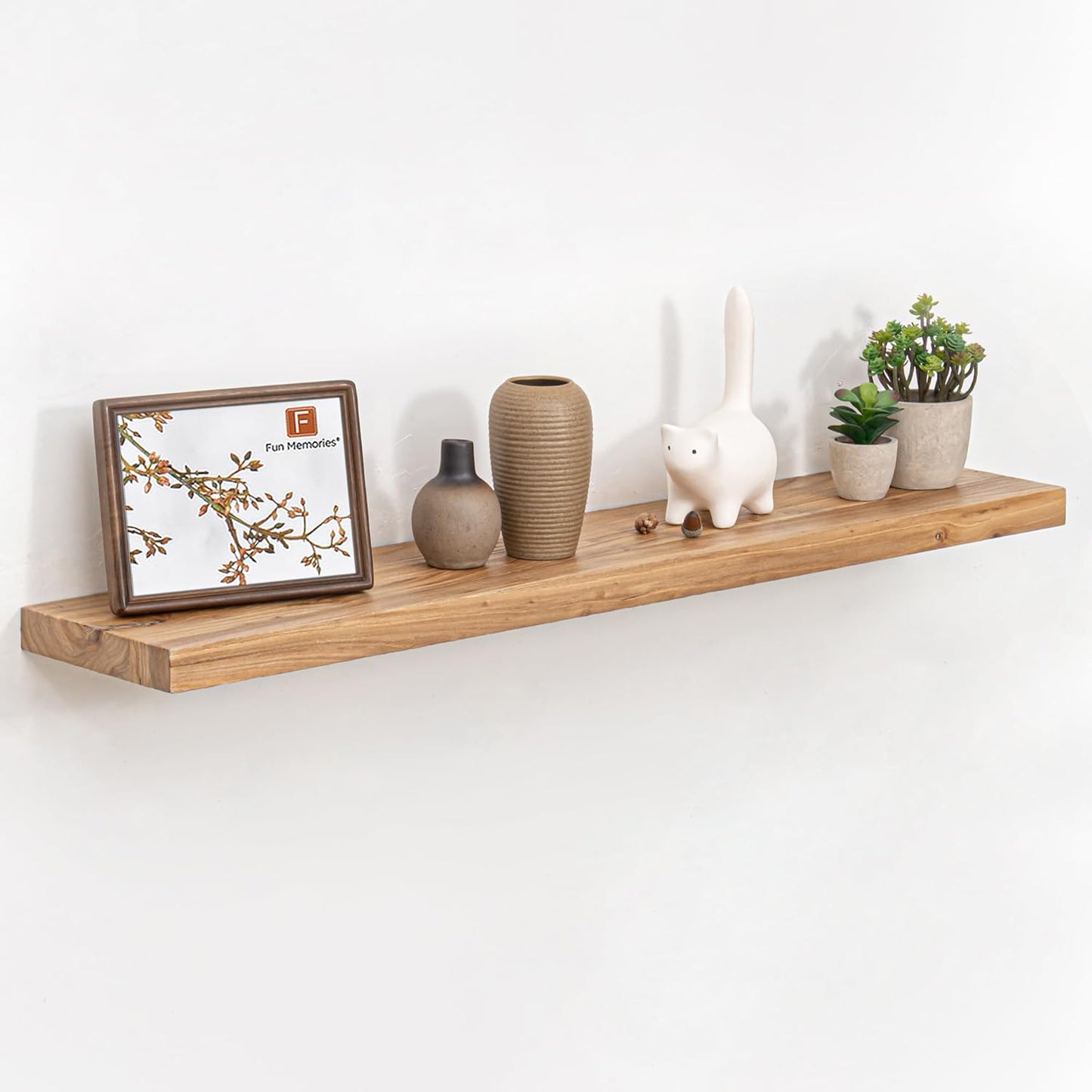 Floating Shelves 36 Inches Long - 8 Inch Deep Rustic Premium Solid Pine Wood for Storage - Farmhouse Wall Mounted for Living Room - Heavy-Duty Metal Bracket - 36" W x 8" D - Set of 2 - White Color