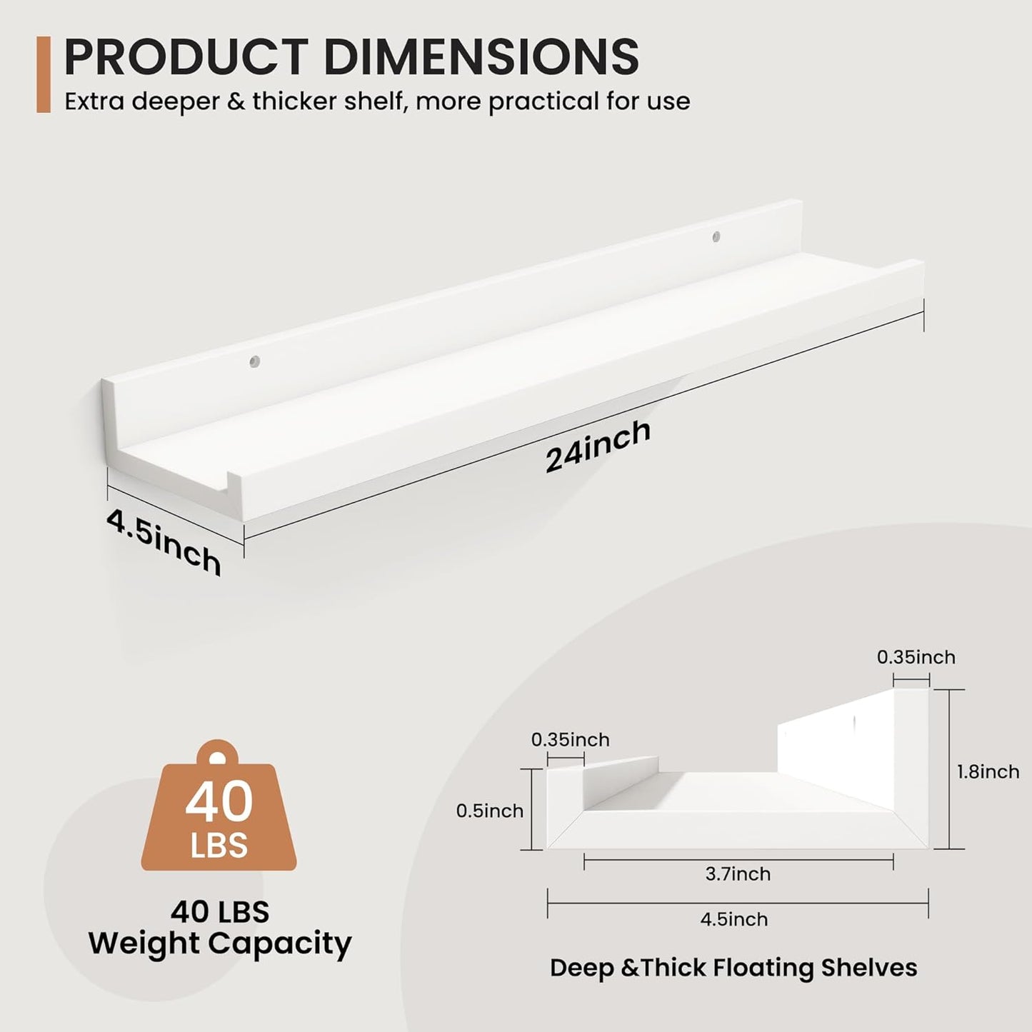 Fun Memories Picture Ledge Shelves Set of 2, 32 Inch Rustic Wall Mounted Floating Shelves with Lip for Home Storage and Décor in Bathroom, Kitchen, Nursery, Bedroom, Living Room, Walnut
