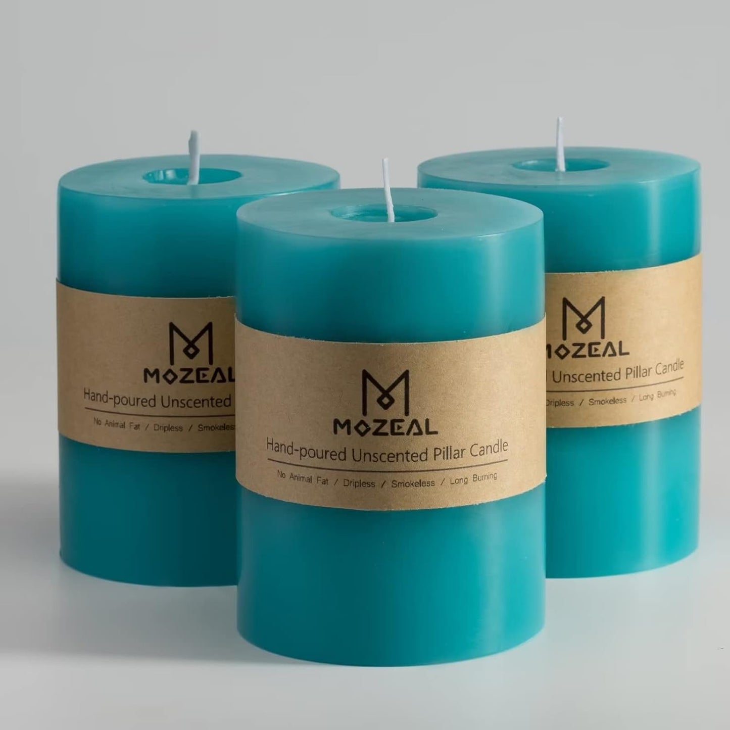 MOZEAL 3" x 4" Hand-Poured Unscented Candle,Dripless Pillar Candle Set of 3,Long Clean Burning,Approx 72 Hours Burn Time,Rustic Country Style,Wedding,Dinner,Christmas and Home Decor,White