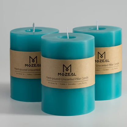 MOZEAL 3" x 4" Hand-Poured Unscented Candle,Dripless Pillar Candle Set of 3,Long Clean Burning,Approx 72 Hours Burn Time,Rustic Country Style,Wedding,Dinner,Christmas and Home Decor,White