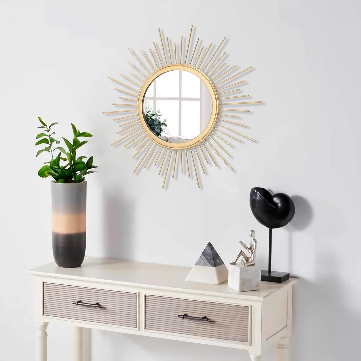 Gold Sunburst Mirrors for Wall Decorative Metal Round Art Mirrors Large Wall Decor Hanging Mirror for Bathroom Bedroom Living Room Vanity Entryway 16"