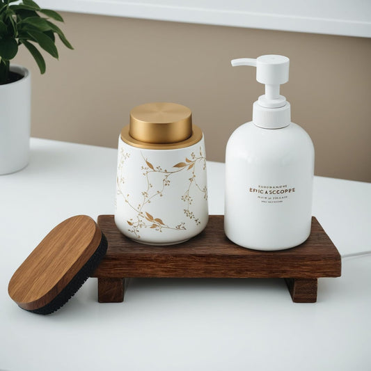 (12 x 7 Inch) Wood Riser Soap Tray, Farmhouse Wood Pedestal Stand for Kitchen Counter Sink, Rustic Wooden Riser Decorative Bathroom Counter Dishes Plant Bottles Candles Display
