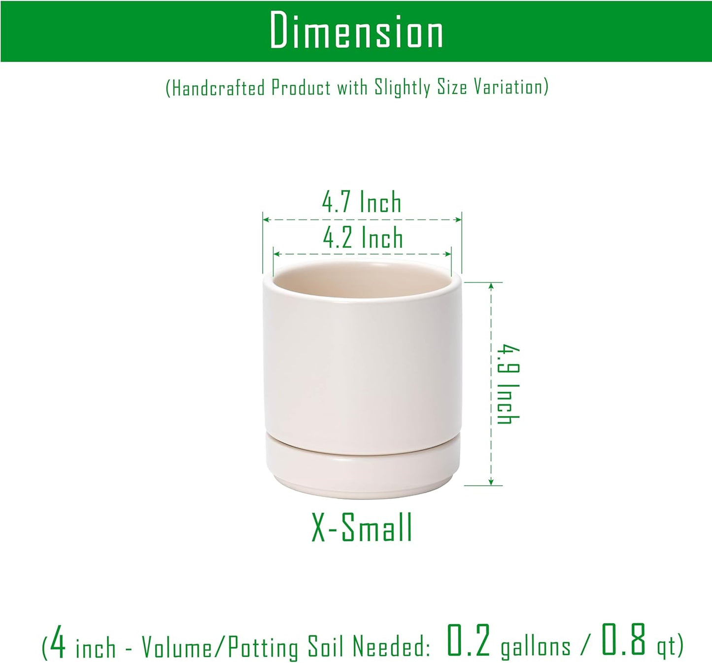 D'vine Dev 6.5 Inch Ceramic Planter Pot with Drainage Hole and Saucer, Indoor Cylinder Round Planter Pot, Olive, 94-O-C-J
