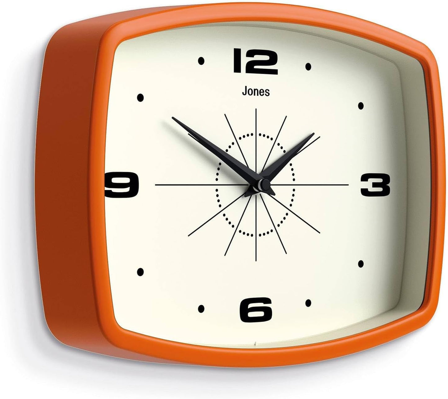 JONES CLOCKS® Movie wall Clock | Retro Rectangular Clock | 10 inch | Orange | Cool mid-Century Designer Look for Kitchen, Living Room or Office