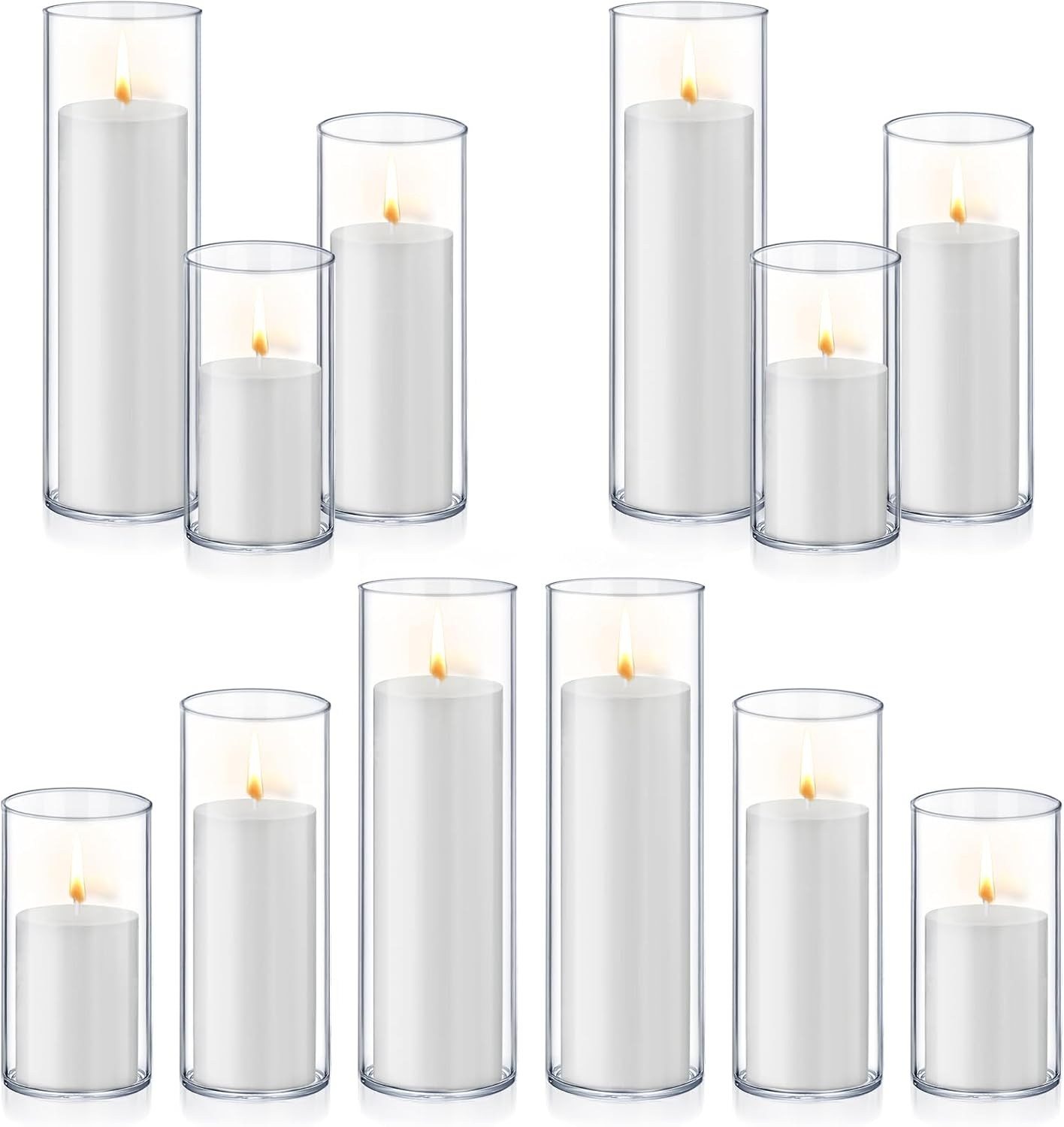 36 PCS Ivory White Pillar Candles with Glass Candle Holders Clear Hurricane Candle Holders Glass Cylinder Vases for Centerpieces Wedding Party, Event, Home Office (18 Candles+18 Candle Hoders)