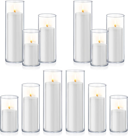 36 PCS Ivory White Pillar Candles with Glass Candle Holders Clear Hurricane Candle Holders Glass Cylinder Vases for Centerpieces Wedding Party, Event, Home Office (18 Candles+18 Candle Hoders)