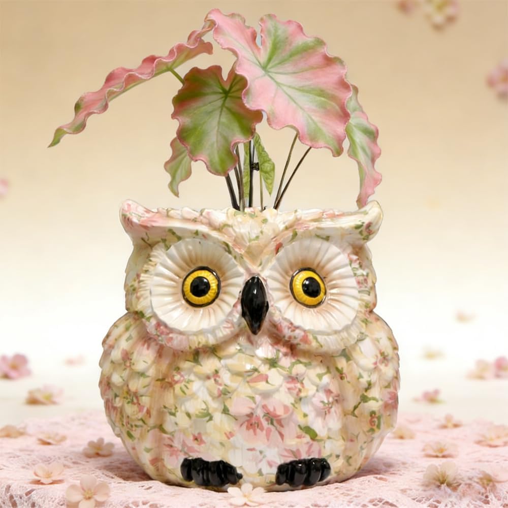 Owl Planter, Owl Succulent Pots, Funny Plant Pots Indoor/Outdoor, Decorative Garden Flower Pot, Cute Small Planters for office Home Decor, Unique Statue Figurine Gifts for Women Mother Teacher Red
