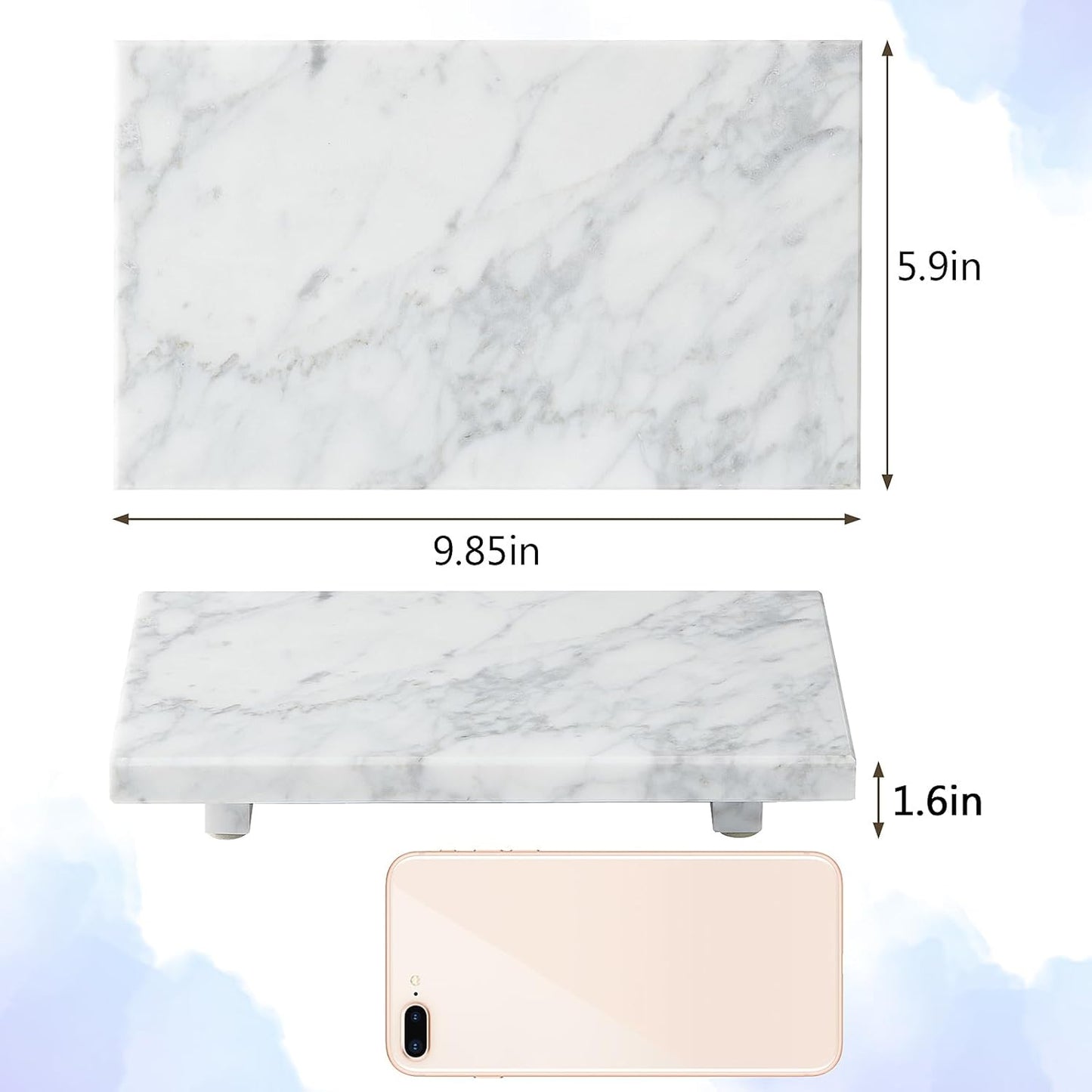 Natural Marble Tray Pedestal Stand – Soap & Jewelry Riser for Bathroom Counter, Kitchen Sink, Vanity Organizer, Decorative Stone Catchall for Perfume, Candles