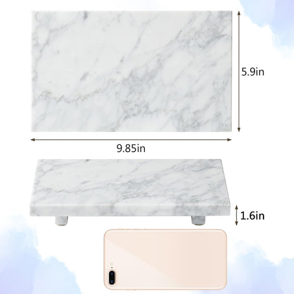 Natural Marble Tray Pedestal Stand – Soap & Jewelry Riser for Bathroom Counter, Kitchen Sink, Vanity Organizer, Decorative Stone Catchall for Perfume, Candles