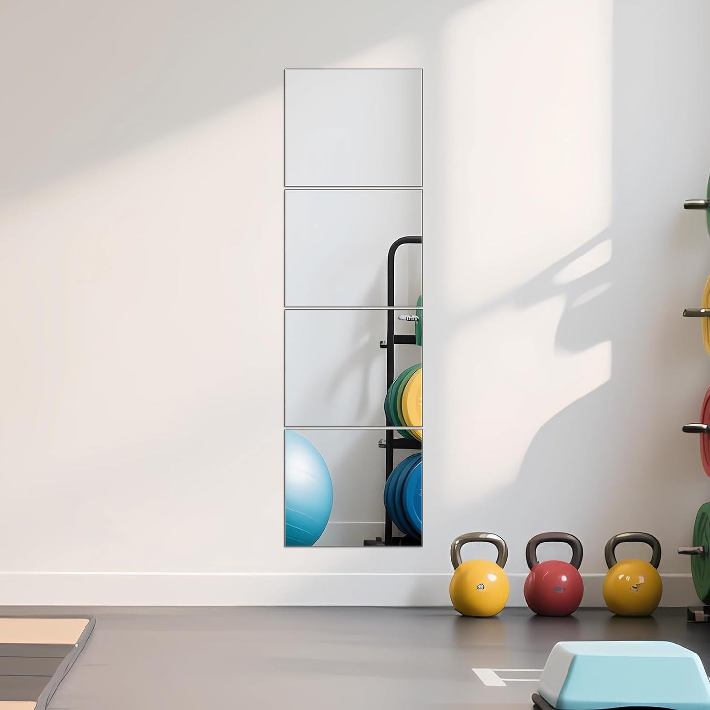 Ruomeng Home Gym Mirrors 12 Inch x 12Pcs Wall Mounted Mirror Glass Frameless Full Length Mirror Tiles for Home Gym, Bedroom, Door & Bathroom